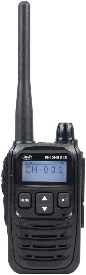 2 nešiojamų radijo stotelių rinkinys PNI DMR R45, skaitmeninis ir analoginis, 446MHz, 16 skaitmeninių kanalų ir 99 analoginiai kanalai, balso įrašymo funkcija, 2000mAh Li-Ion baterija