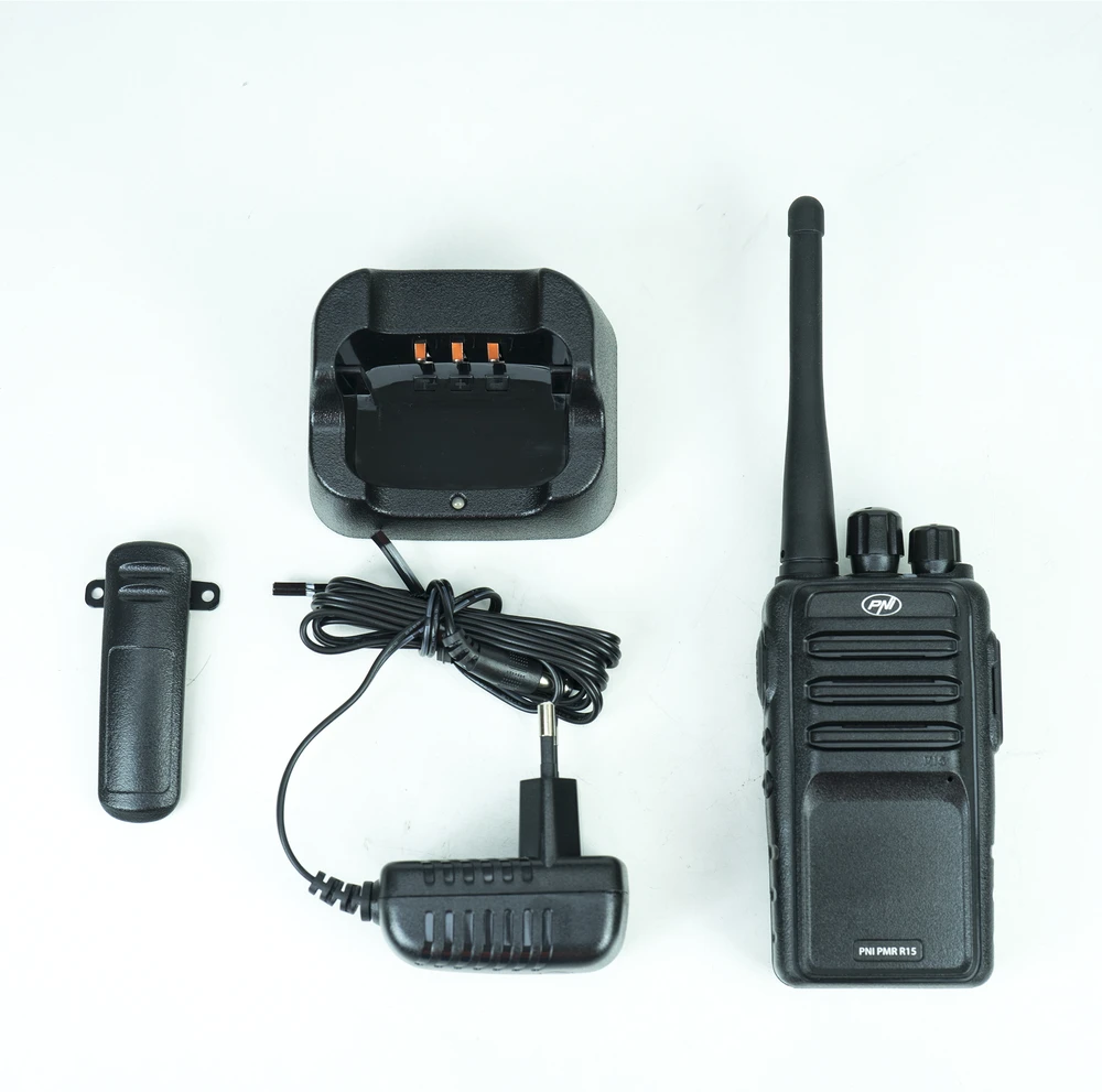 2 nešiojamų radijo stotelių rinkinys PNI PMR R15 0.5W, 16 programuojamų kanalų, 16 PMR ir 50 CTCSS bei 104 DCS tonų, ASQ, TOT, monitorius, programuojama, 1200mAh baterija