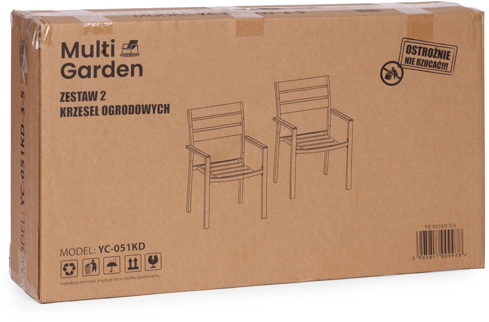 2 sodo kėdžių komplektas terasai balkonui iš HDPE plieno pilkos baltos spalvos MultiGarden