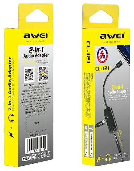 AWEI Adapteris CL-121 Lightning-Lightning/Jack 3.5 2w1 juodos spalvos