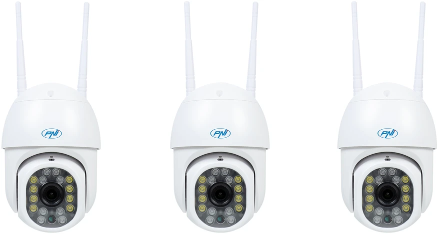 3 dalių rinkinys PNI IP440 WiFi PTZ belaidė vaizdo stebėjimo kamera, 4MP, skaitmeninis priartinimas, micro SD lizdas, autonominė, judesio aptikimo signalizacija, judesio sekimas