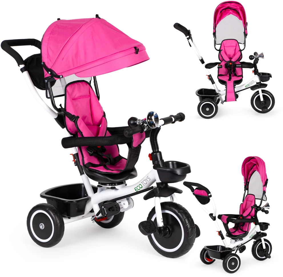 Ecotoys Triratukas su pasukama sėdyne Eco Toys, rožinis