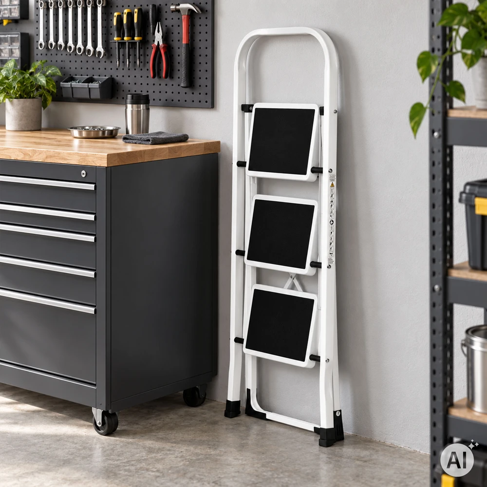 3-step steel ladder non-slip steps foldable ModernHome