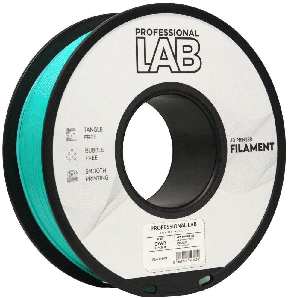 3D Plastikas – Filamentas PETG cyan | 1.75 mm, 1kg | Professional LAB