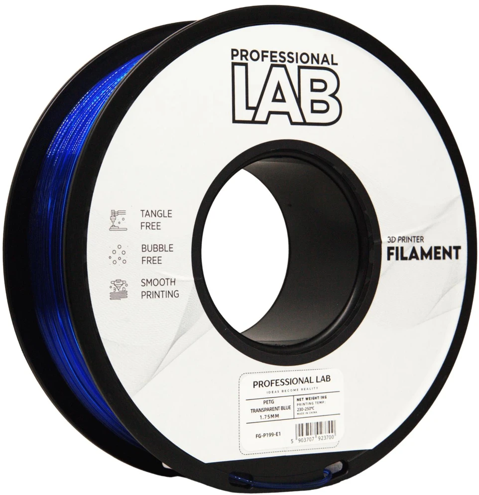 3D Plastikas – Filamentas PETG transparent mėlynas | 1.75 mm, 1kg | Professional LAB