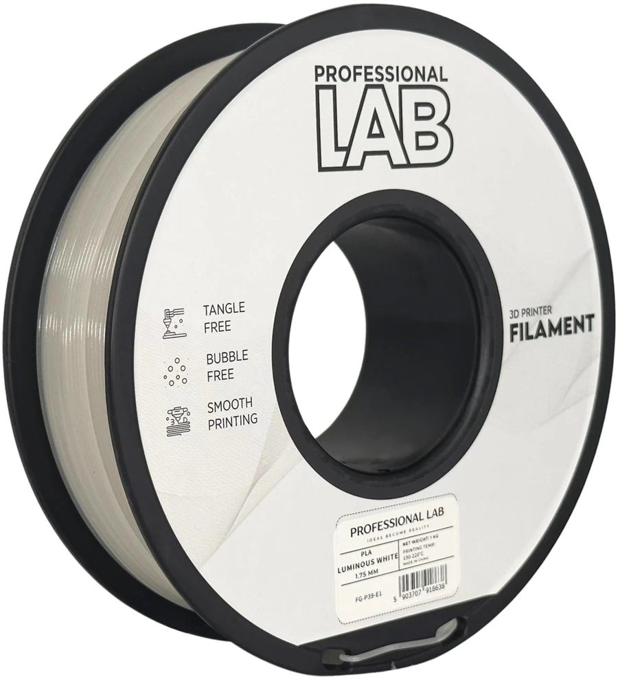 3D Plastikas – Filamentas PLA luminous baltas | 1.75 mm, 1kg | Professional LAB