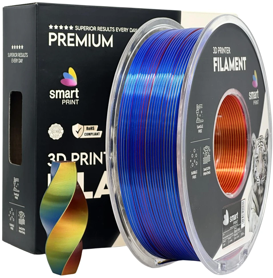 3D Plastikas – Filamentas PLA Silk Tri Color raudonas geltonas mėlynas | 1.75 mm, 1kg | SPrint