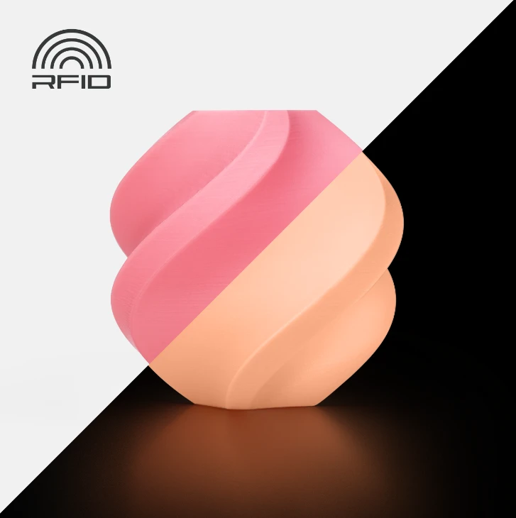 Bambu Lab PLA Glow plastikas 1.75mm 1kg - komplektuojamas su daugkartine rite - Glow Rožinė