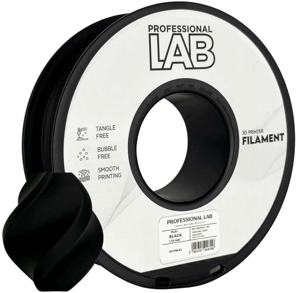 3D Plastikas – Filamentas PLA+ juodas | 1.75 mm, 1kg | Professional LAB