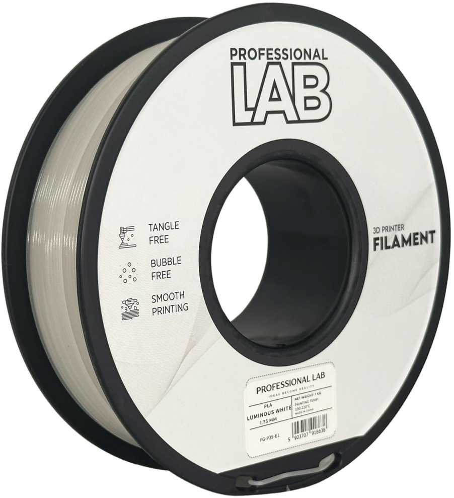 3D Plastikas – Filamentas PLA luminous baltos spalvos | 1.75 mm, 1kg | Professional LAB