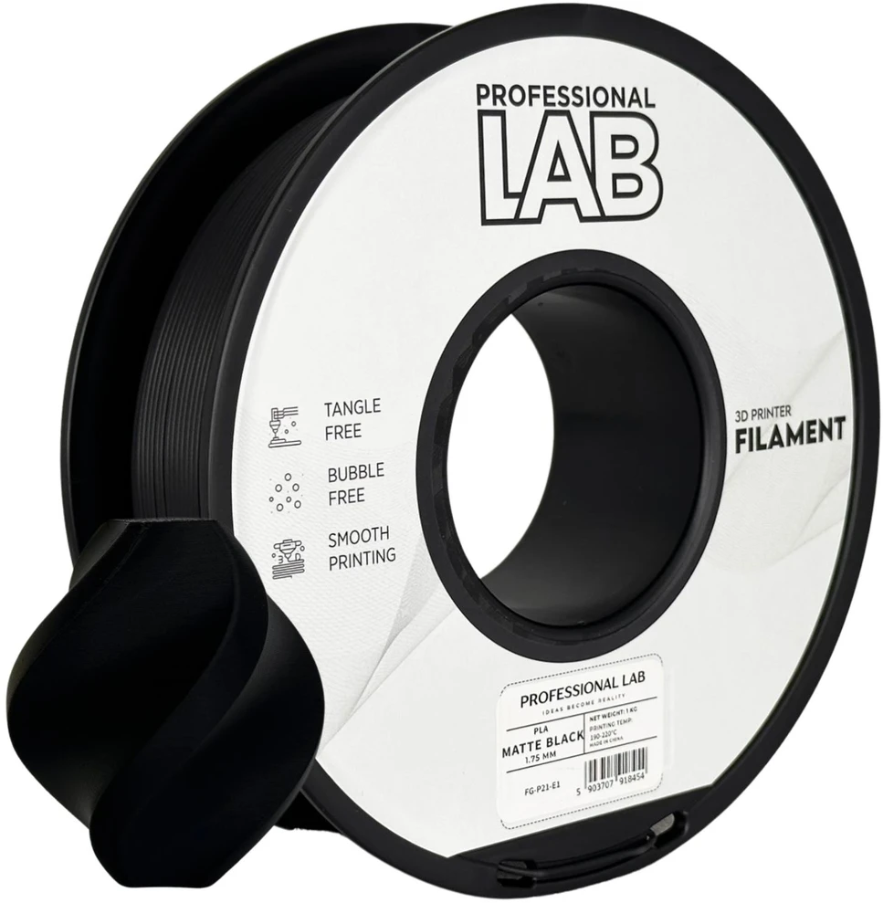 Silk 3D Plastikas – Filamentas PLA matte juodas | 1.75 mm, 1kg | Professional LAB