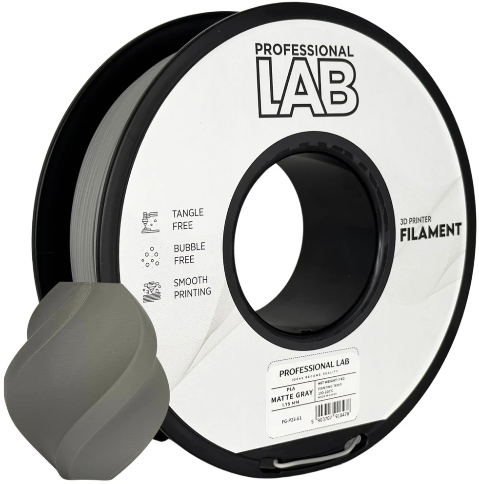 3D Plastikas – Filamentas PLA matte pilka | 1.75 mm, 1kg | Professional LAB