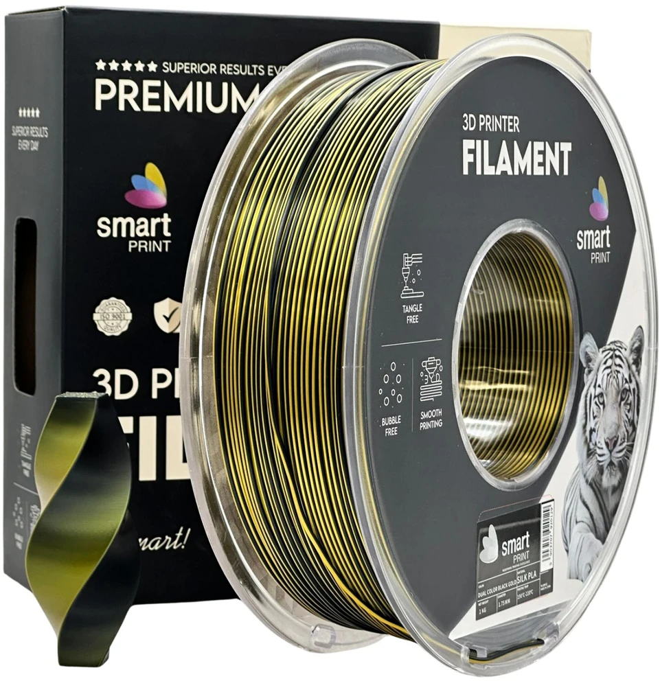 3D Plastikas – Filamentas PLA dual color juodas auksinis | 1.75 mm, 1kg | SPrint