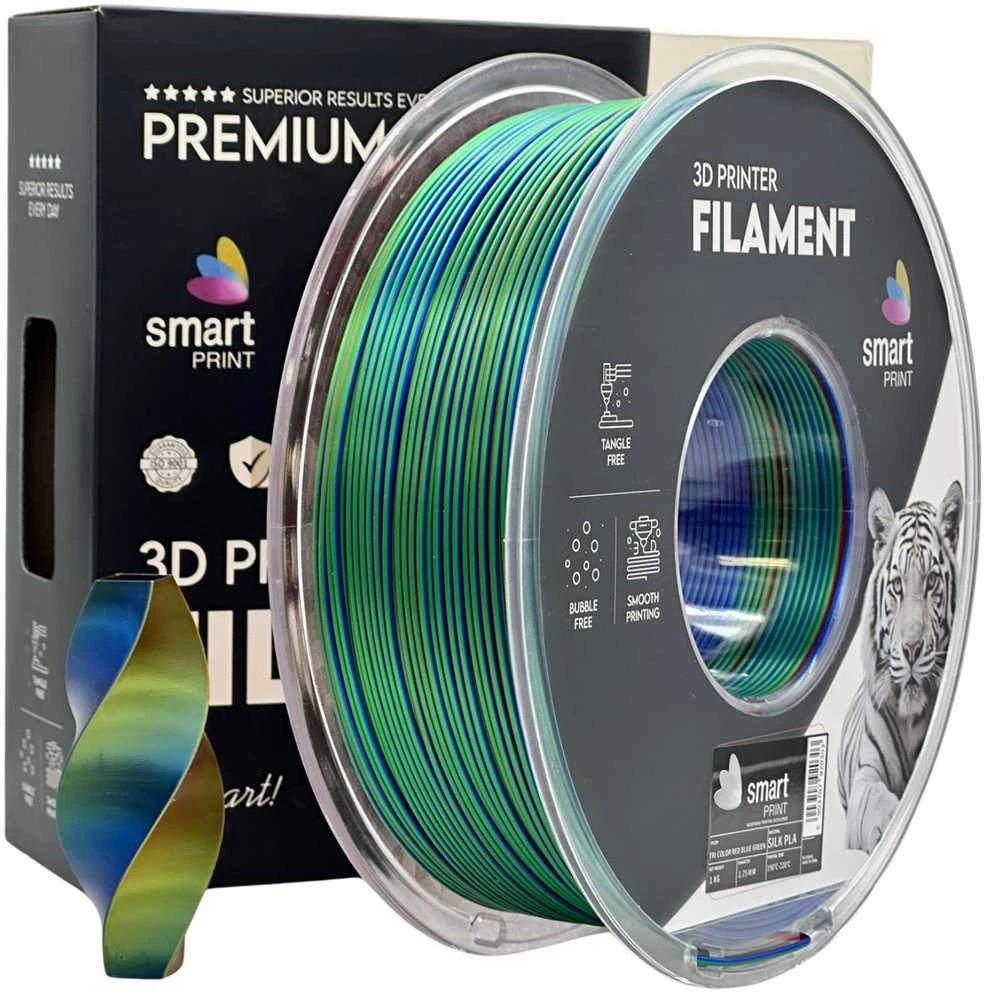 3D Plastikas – Filamentas PLA Silk Tri Color raudonas mėlynas žalias | 1.75 mm, 1kg | SPrint