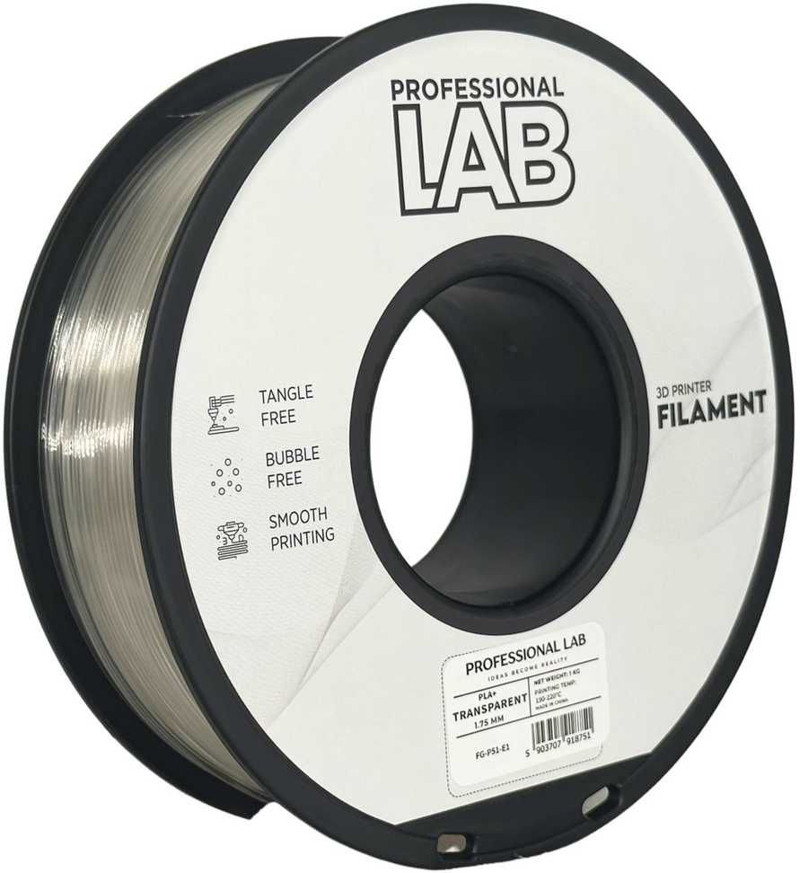 3D Plastikas – Filamentas PLA+ transparent | 1.75 mm, 1kg | Professional LAB