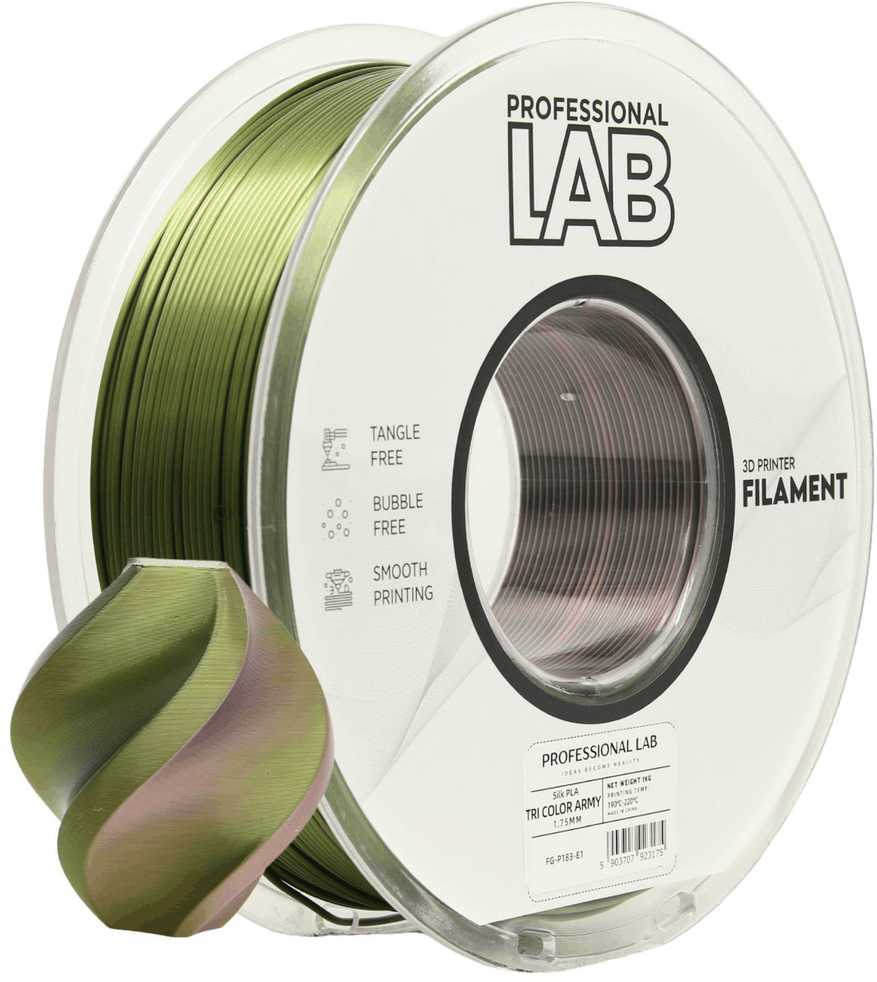 3D Plastikas – Filamentas Silk PLA Tri Color Army | 1.75 mm, 1kg | Professional LAB