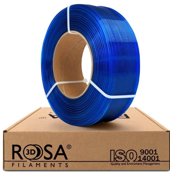 3D plastikas PET-G 1.75mm 1kg refill pakuotė Rosa3D - Mėlyna Transparent