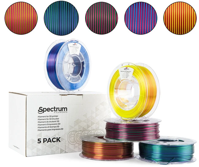 3D plastikas PLA blizgus dvipusis magic silk mix 5×0.25kg Spectrum