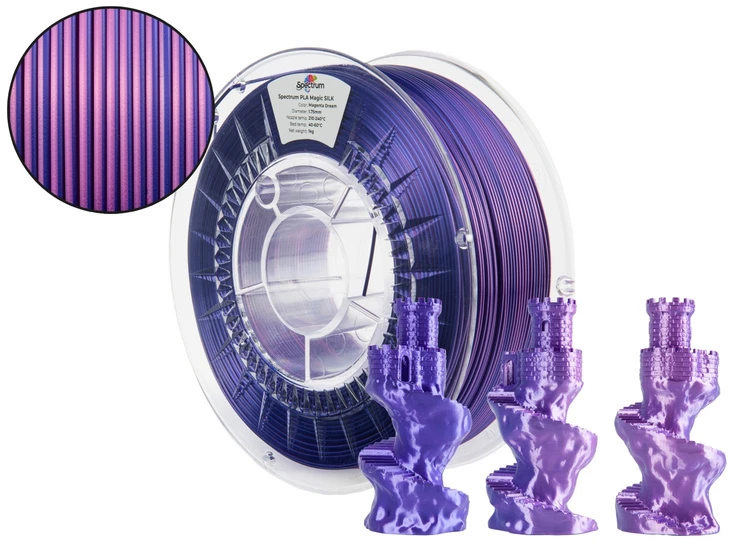 3D plastikas PLA dvipusis Magic silk MAGENTA DREAM (violet, pink) 1kg Spectrum