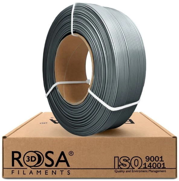 3D plastikas PLA pilka 1.75mm 1kg refill pakuotė Rosa3D