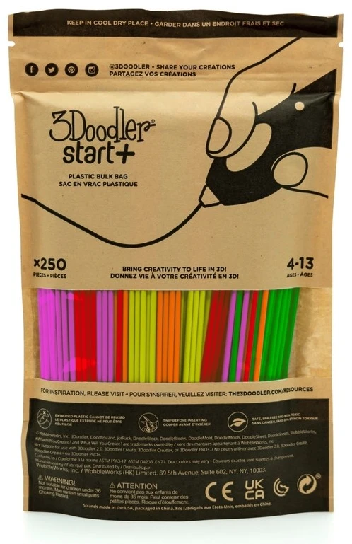 3Doodler „Start“ gijos Eko | 2,5 mm | 250 vnt. | 4 spalvos neoninis švytėjimas