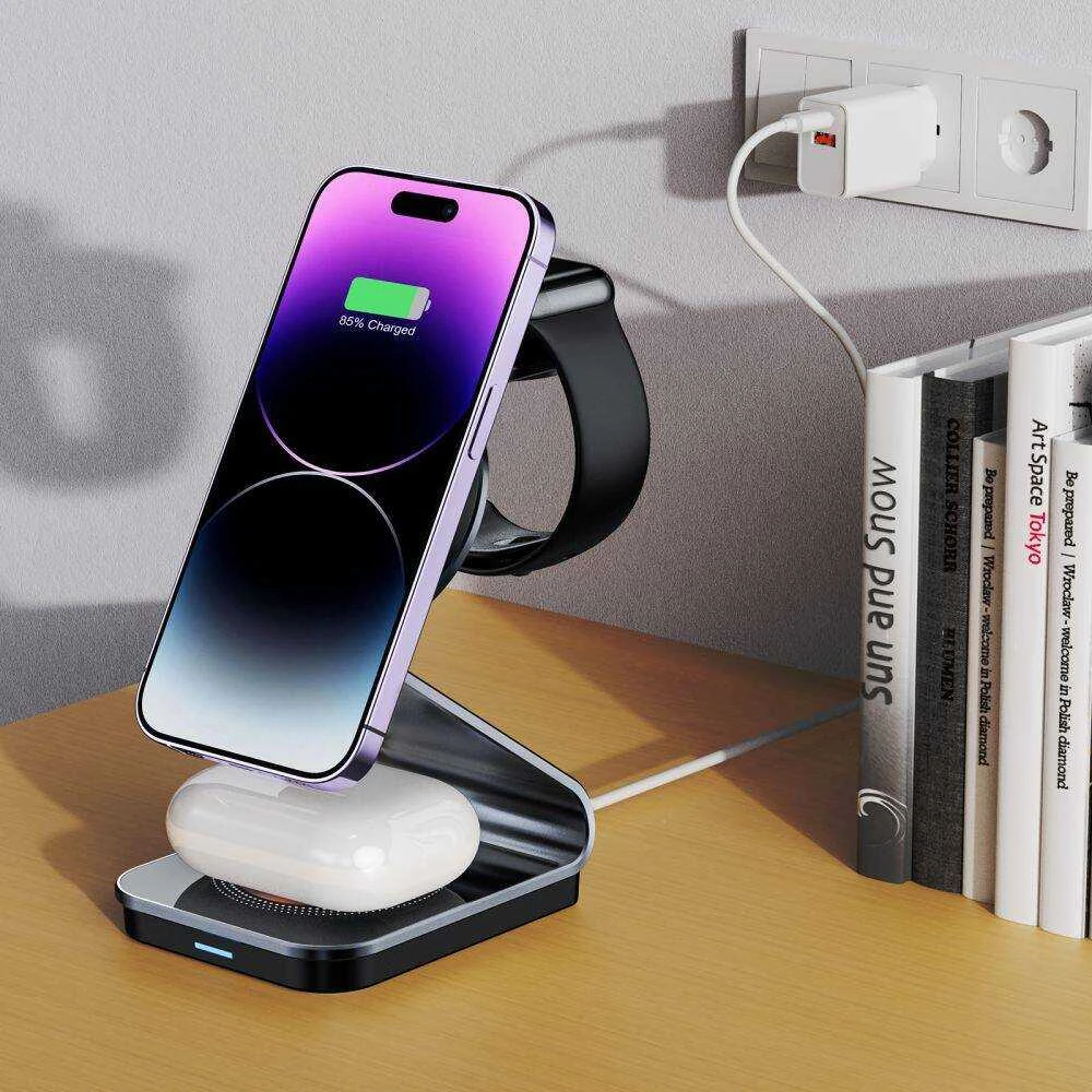 3in1 15W MagSafe Belaidis įkroviklis Tech-Protect QI15W-A29 juodos spalvos