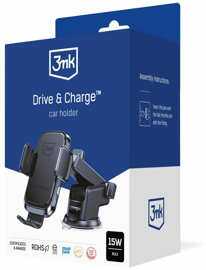 Automobilinis laikiklis-įkroviklis 3mk Drive & Charge juodas