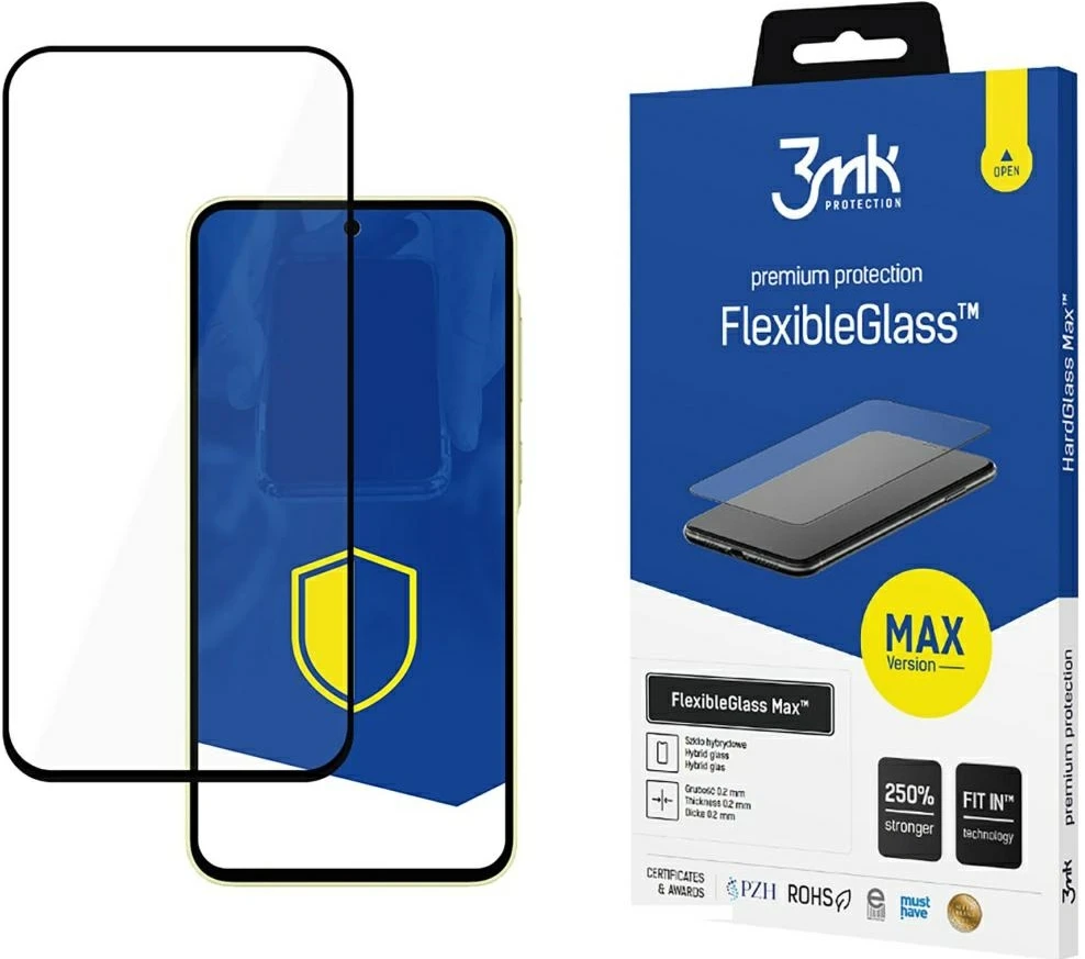 3MK FlexibleGlass Max Samsung Galaxy A35 5G juodas, hibridinis stiklas su sustiprintais kraštais