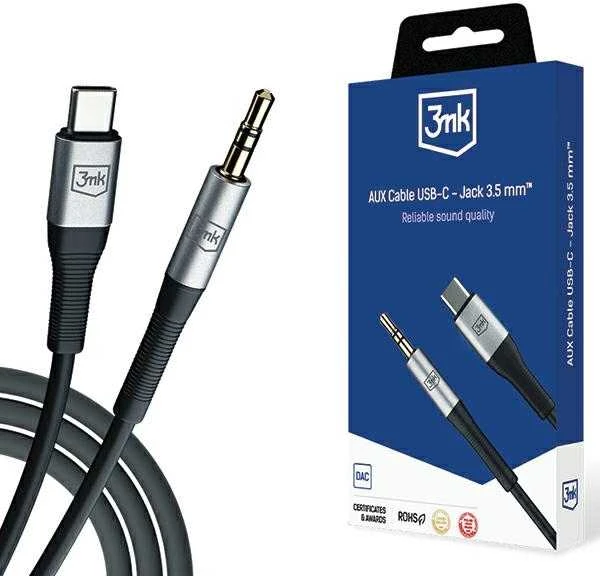 3MK AUX kabelis USB-C – 3,5 mm lizdas 1 m