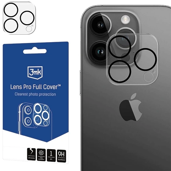 3MK Lens Pro Full Cover iPhone 12 Pro grūdintas stiklas kameros objektyvui su montavimo rėmeliu 1vnt.