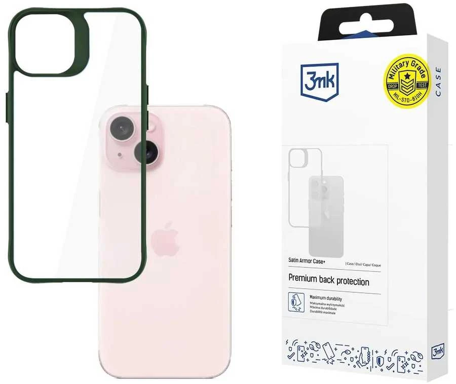 3mk Satin Armor Case+ Žalias Apple iPhone 15 - dėklas telefonui skaidrus