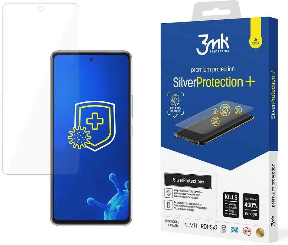 3MK Sidabrinis Protect+ Samsung A53 5G A536 antimikrobinė plėvelė, skirta šlapiam montavimui
