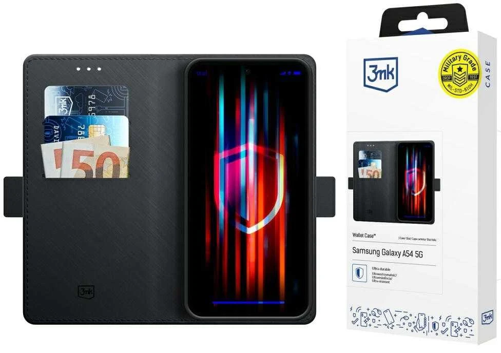 Dėklas 3MK Wallet Case skirtas Samsung Galaxy A54 5G juodos spalvos