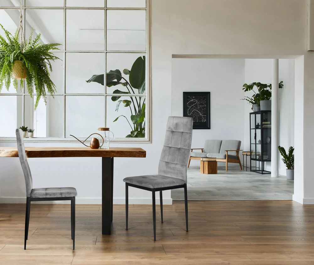 Modernhome 4 pilkų aksominių kėdžių komplektas svetainei ir valgomajam