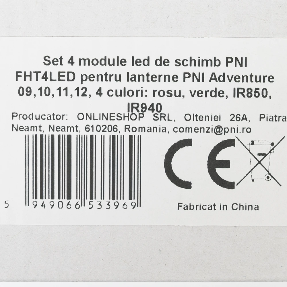 4 atsarginių LED modulių rinkinys PNI FHT4LED, skirtas žibintuvėliams PNI Adventure 09, 10, 11, 12, 4 spalvos: raudona, žalia, IR850, IR940