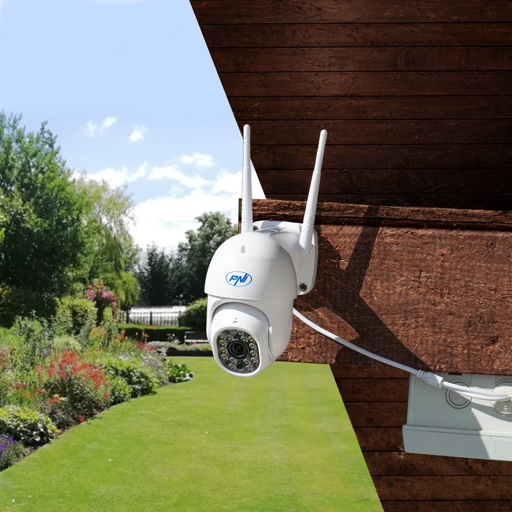 4 dalių rinkinys PNI IP440 WiFi PTZ belaidė vaizdo stebėjimo kamera, 4MP, skaitmeninis priartinimas, micro SD lizdas, autonominė, judesio aptikimo signalizacija, judesio sekimas