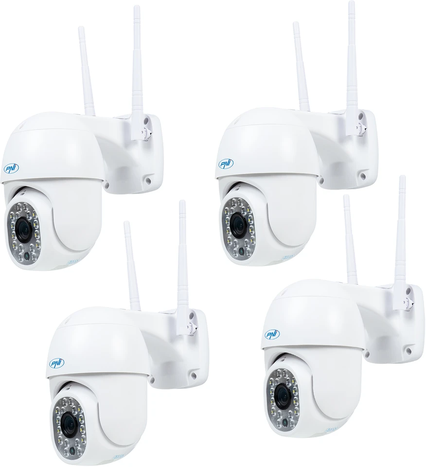 4 dalių rinkinys PNI IP440 WiFi PTZ belaidė vaizdo stebėjimo kamera, 4MP, skaitmeninis priartinimas, micro SD lizdas, autonominė, judesio aptikimo signalizacija, judesio sekimas