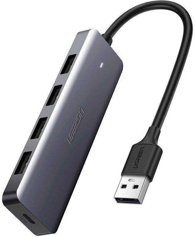 4-in-1 adapteris UGREEN USB Hub prie 4x USB 3.0 + USB-C (pilka)