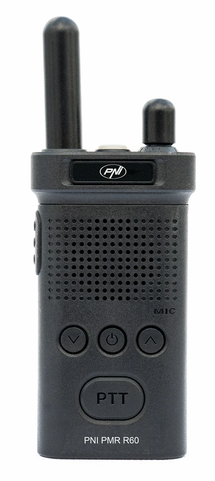 4 nešiojamų radijo stotelių rinkinys PNI PMR R60 446MHz, 0.5W, 16 programuojamų kanalų, 16 PMR ir 50 CTCSS bei 104 DCS tonų, paieška (Scan), klaviatūros užraktas, SOS, monitorius, 1200mAh baterija