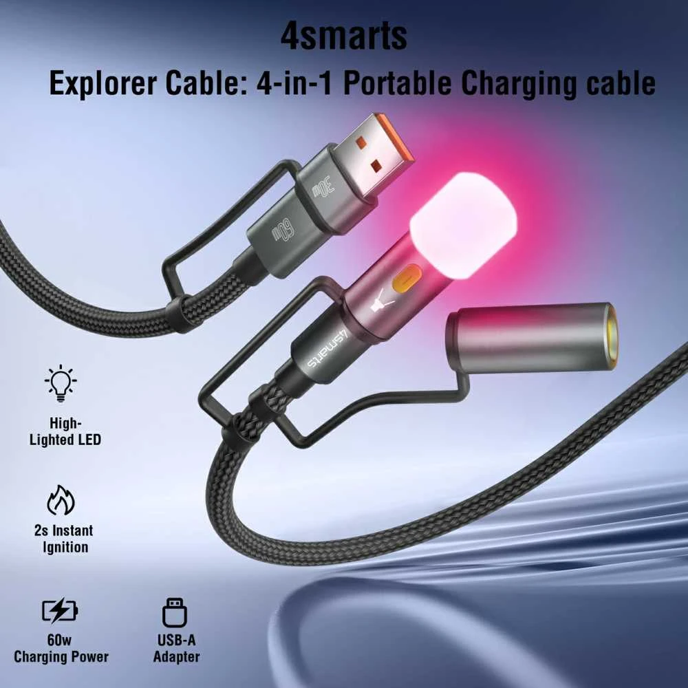 4Smarts 4in1 USB-C Cable Set Explorer 60W 1m juodas