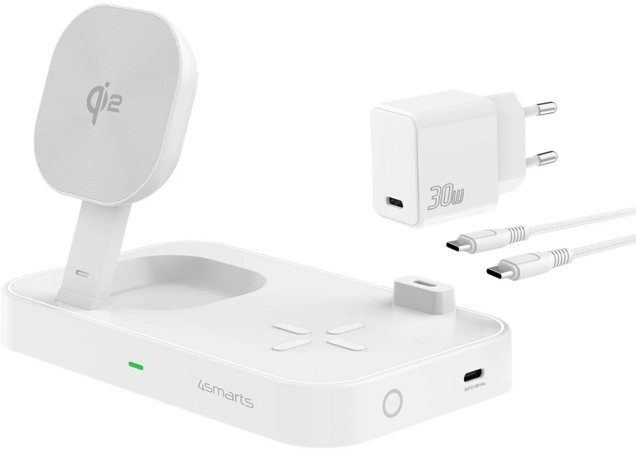 4smarts belaidis įkroviklis QI2 Trident 2in1 + USB-C + Laidinis įkroviklis 30W baltos spalvos 540998