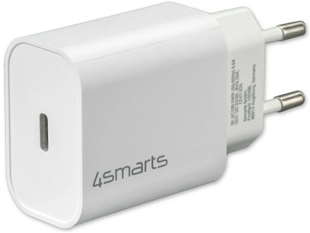 4smarts VoltPlug 20W PD USB-C Laidinis įkroviklis with USB-C to Lightning cable baltos spalvos