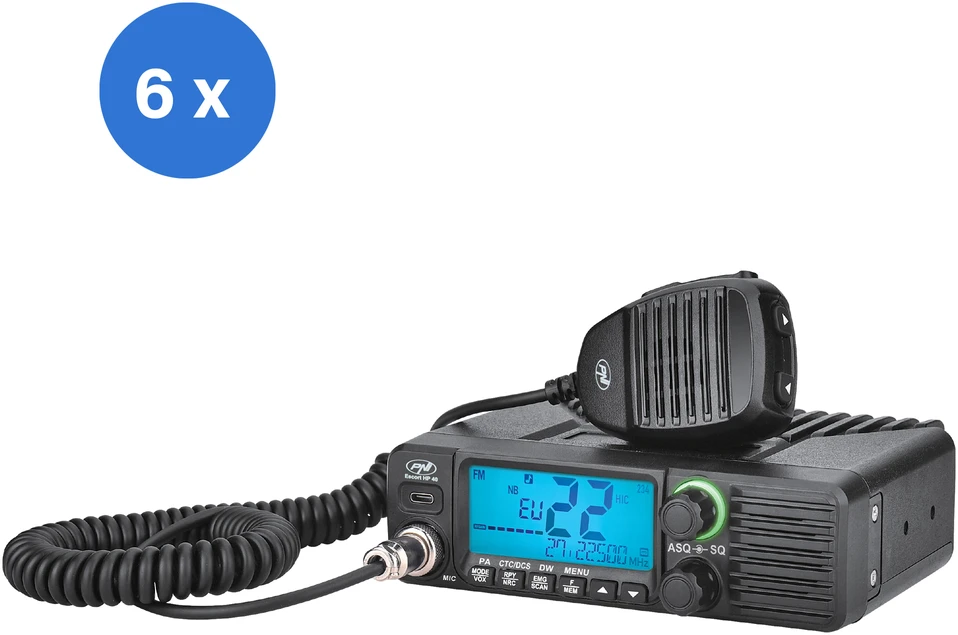 6 dalių CB PNI Escort HP 40 multistandartinė radijo stotelė, 4W, AM, FM, 12-24V, ASQ, RF Gain