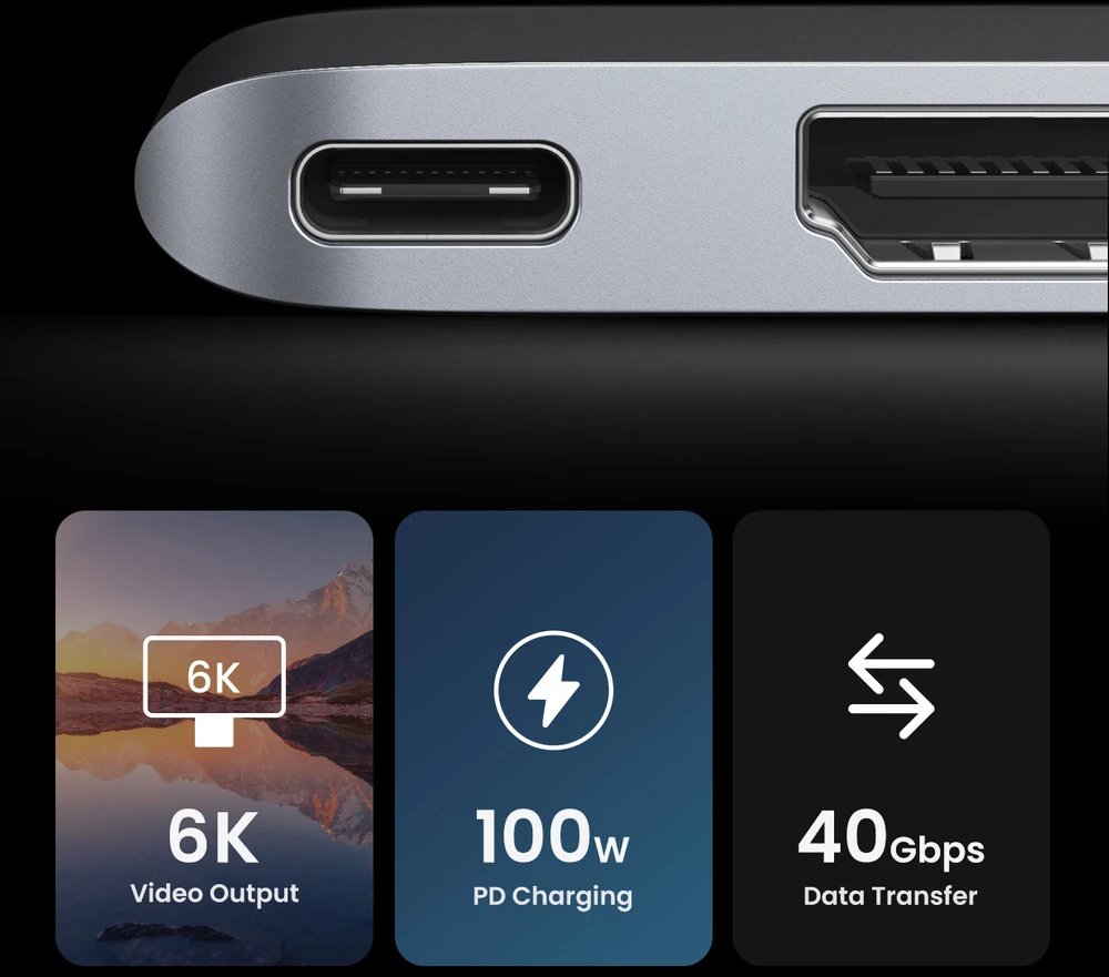 6-in-2 adapteris UGREEN CM380 USB-C šakotuvas, skirtas MacBook Air / Pro