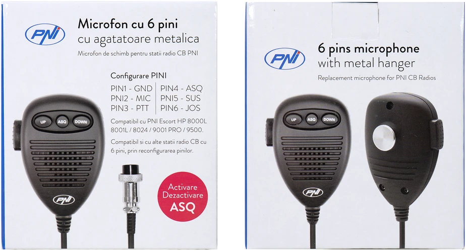 6 kontaktų mikrofonas su metaline dalimi PNI radijo stotelėms Escort HP 8000/8001/8024/9000/9001 / 8000L / 8001L