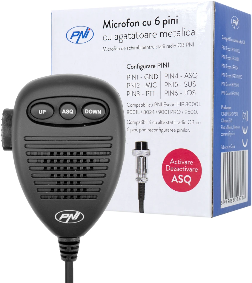 6 kontaktų mikrofonas su metaline dalimi PNI radijo stotelėms Escort HP 8000/8001/8024/9000/9001 / 8000L / 8001L
