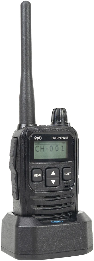 6 nešiojamų radijo stotelių rinkinys PNI DMR R45, skaitmeninis ir analoginis, 446MHz, 16 skaitmeninių kanalų ir 99 analoginiai kanalai, balso įrašymo funkcija, 2000mAh Li-Ion baterija