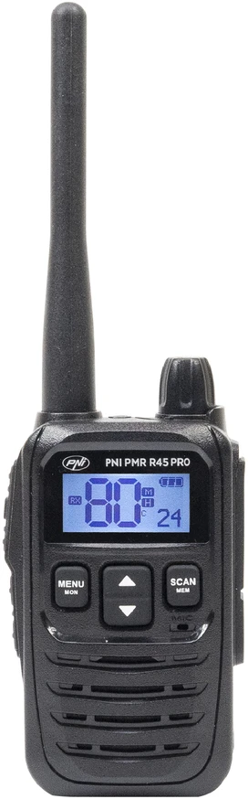 6 nešiojamų radijo stotelių rinkinys PNI PMR R45 PRO 446MHz, 0.5W, 99 programuojami kanalai, 16 PMR ir 38 CTCSS bei 104 DCS tonai, 5 lygių Squelch, VOX, TOT, BCL, Scan, Roger Beep