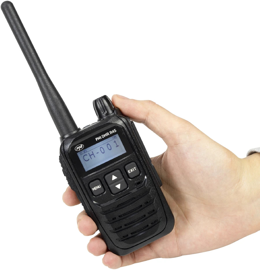6 nešiojamų radijo stotelių rinkinys PNI DMR R45, skaitmeninis ir analoginis, 446MHz, 16 skaitmeninių kanalų ir 99 analoginiai kanalai, balso įrašymo funkcija, 2000mAh Li-Ion baterija