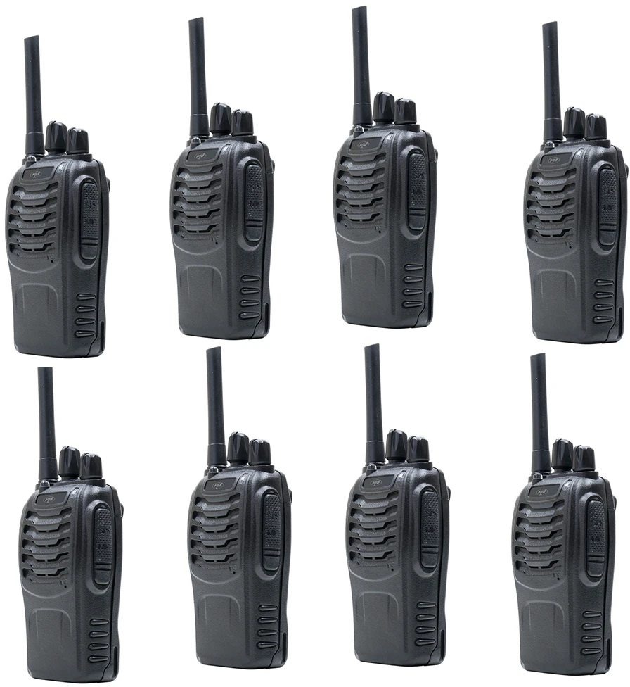 8 nešiojamų radijo stotelių rinkinys PNI PMR R40 PRO, komplekte yra baterijos, įkrovikliai ir ausinės